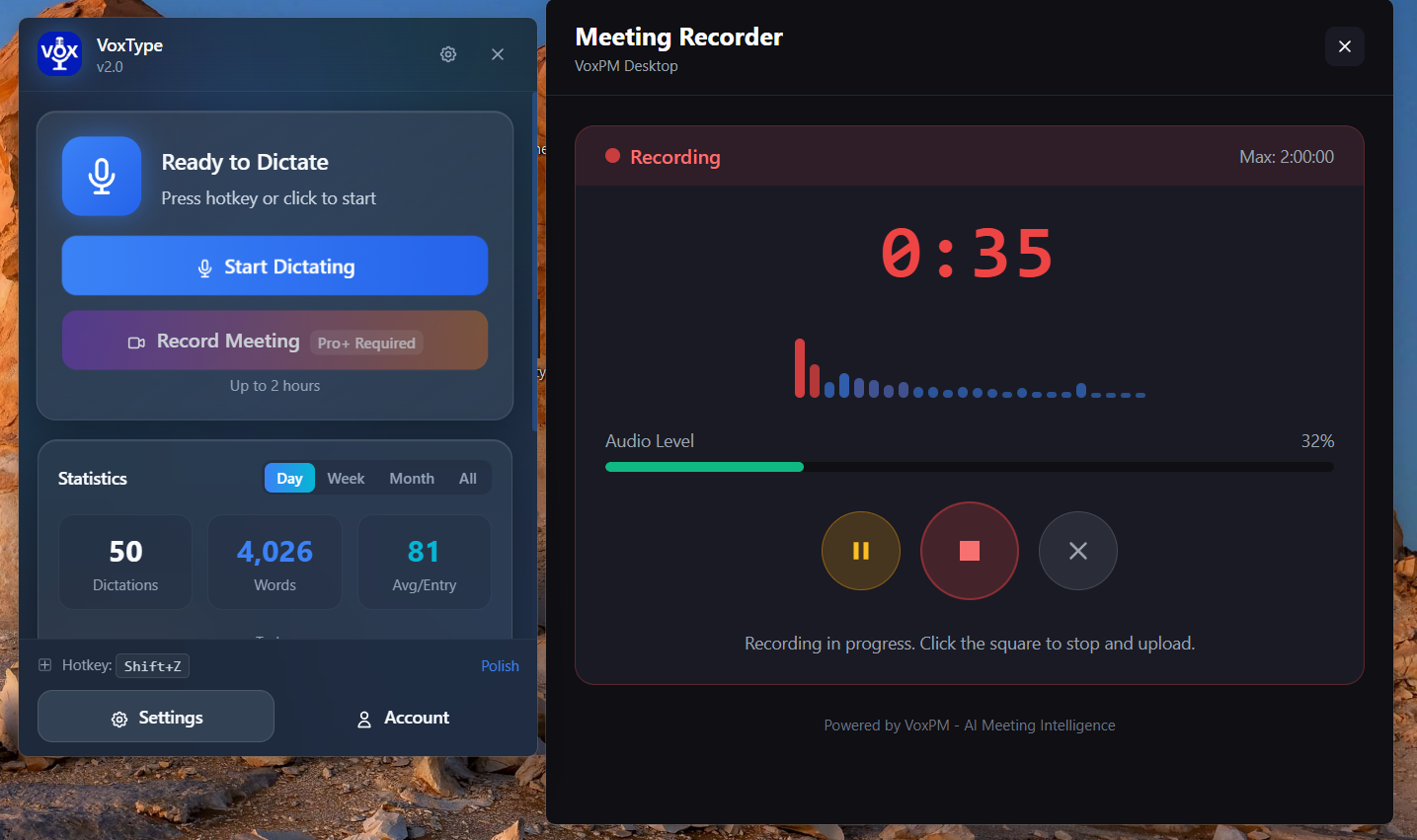 VoxType Desktop with VoxPM Meeting Recorder